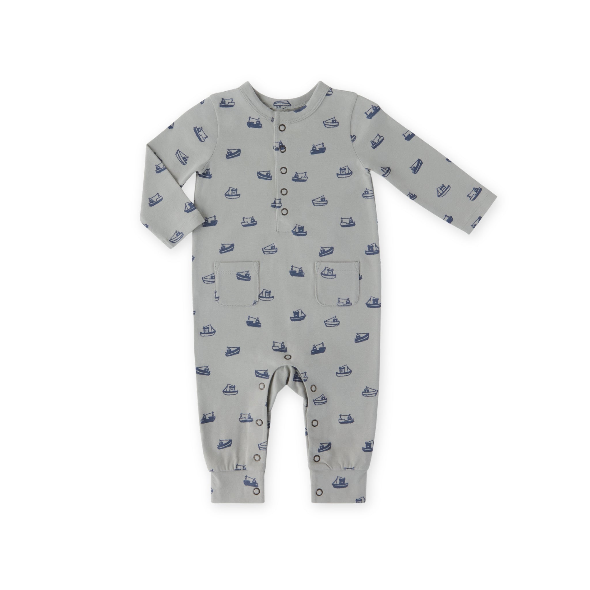 Essentials Henley Patch Pocket Romper - Tugboat- Front