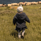 Wool Knit Hat -  Sage- On Toddler- Corduroy Jacket 