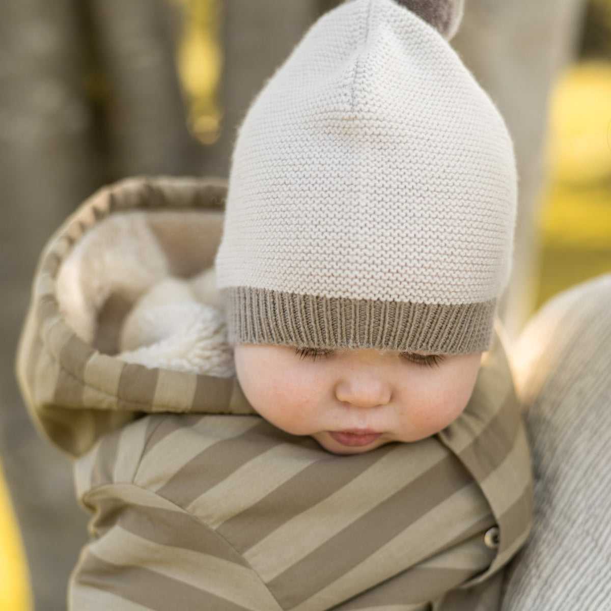 Wool Knit Hat - Portobello- On Baby- Storm Outerwear- Sherpa Hood