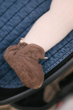 corduroy bootie portobello in neutrals pattern up close on baby foot