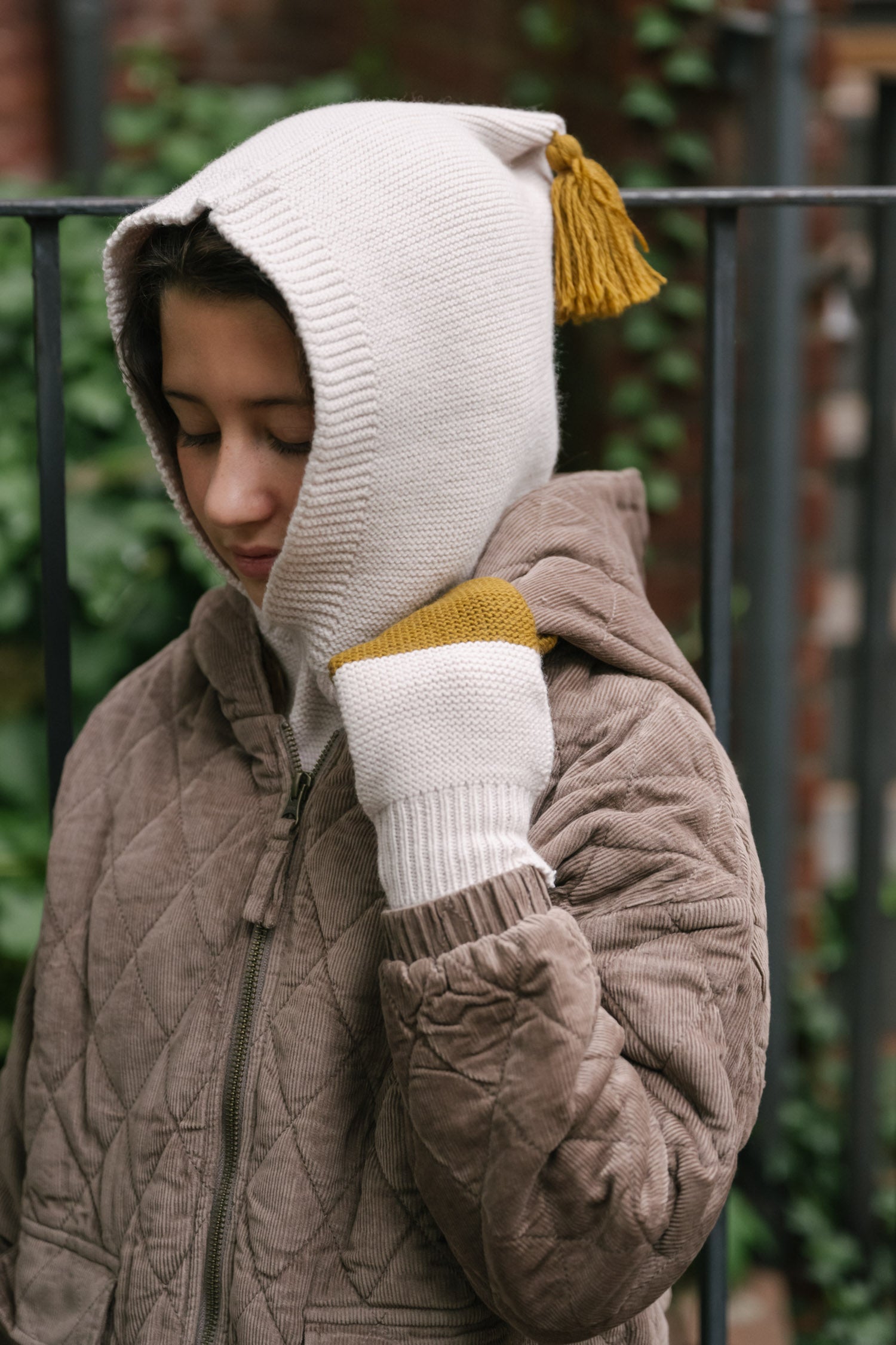 Pehr-Kids Wool Knit Balaclava-Natural - Ochre-4