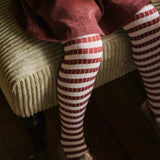 Pehr-Kids Striped Ribbed Tights-Soft Peony - Mulberry Stripe-3