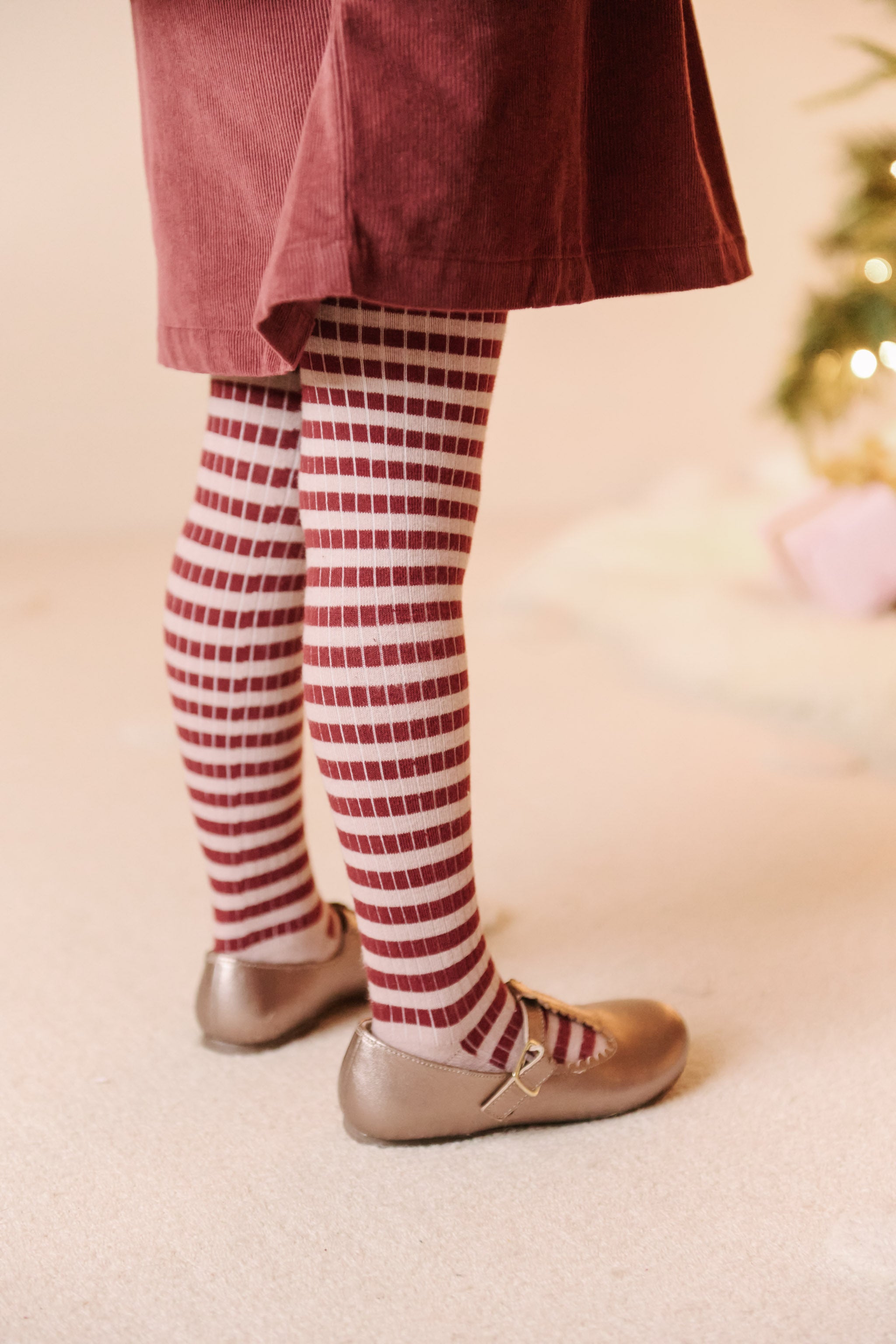 Pehr-Kids Striped Ribbed Tights-Soft Peony - Mulberry Stripe-2