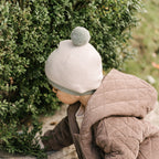 Toddler Wool Knit Hat - Sage- On Toddler- Green Furry Ball On Top