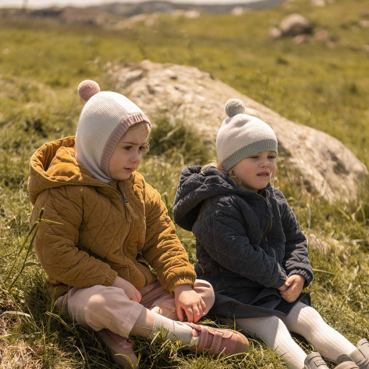Toddler Wool Knit Hat - Sage- On Toddlers Outside- Corduroy Jackets