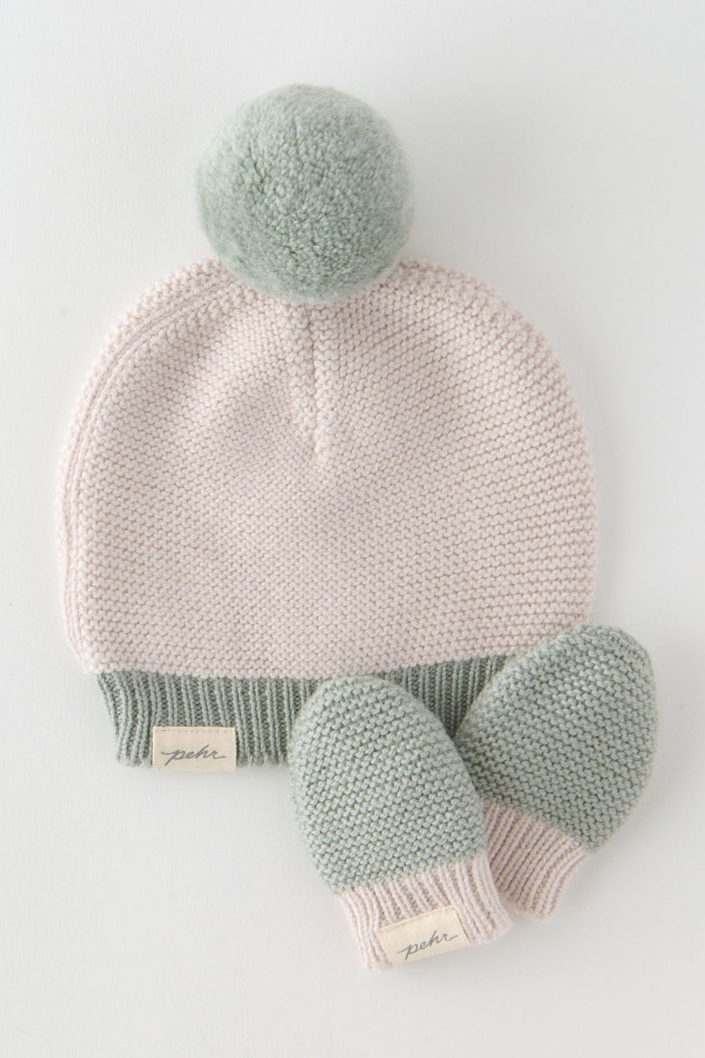 Toddler Wool Knit Hat - Sage- Flat Lay with Mittens