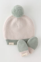 Toddler Wool Knit Hat - Sage- Flat Lay with Mittens