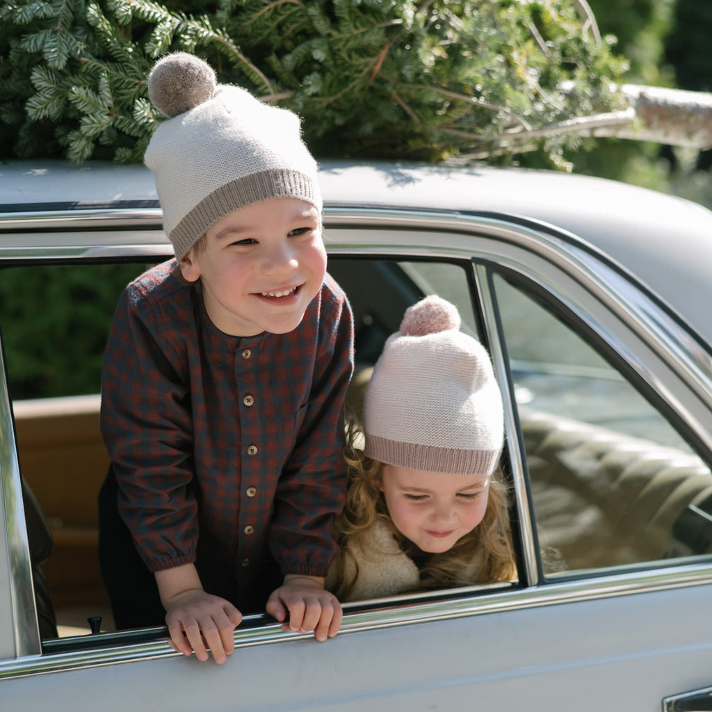 Toddler Wool Knit Hat - Rose- Toddlers Outside The Car Window- Holiday