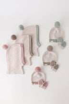 Toddler Wool Knit Hat - Rose- Flat Lay With Mittens- Hats and Balaclavas