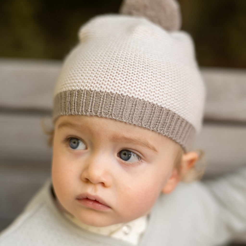 Toddler Wool Knit Hat - Natural - Portobello- On Toddler Close Up
