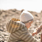 Toddler Wool Knit Hat - Natural - Portobello- On Toddler- Outside- Storm Jacket with Sherpa