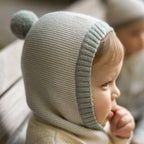 Toddler Wool Knit Balaclava - Natural - Sage- On Toddler