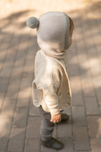 Toddler Wool Knit Balaclava - Natural - Sage- Side- Ball