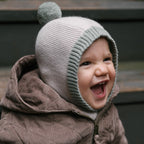 Toddler Wool Knit Balaclava - Natural - Sage- On Toddler With Corduroy Jacket