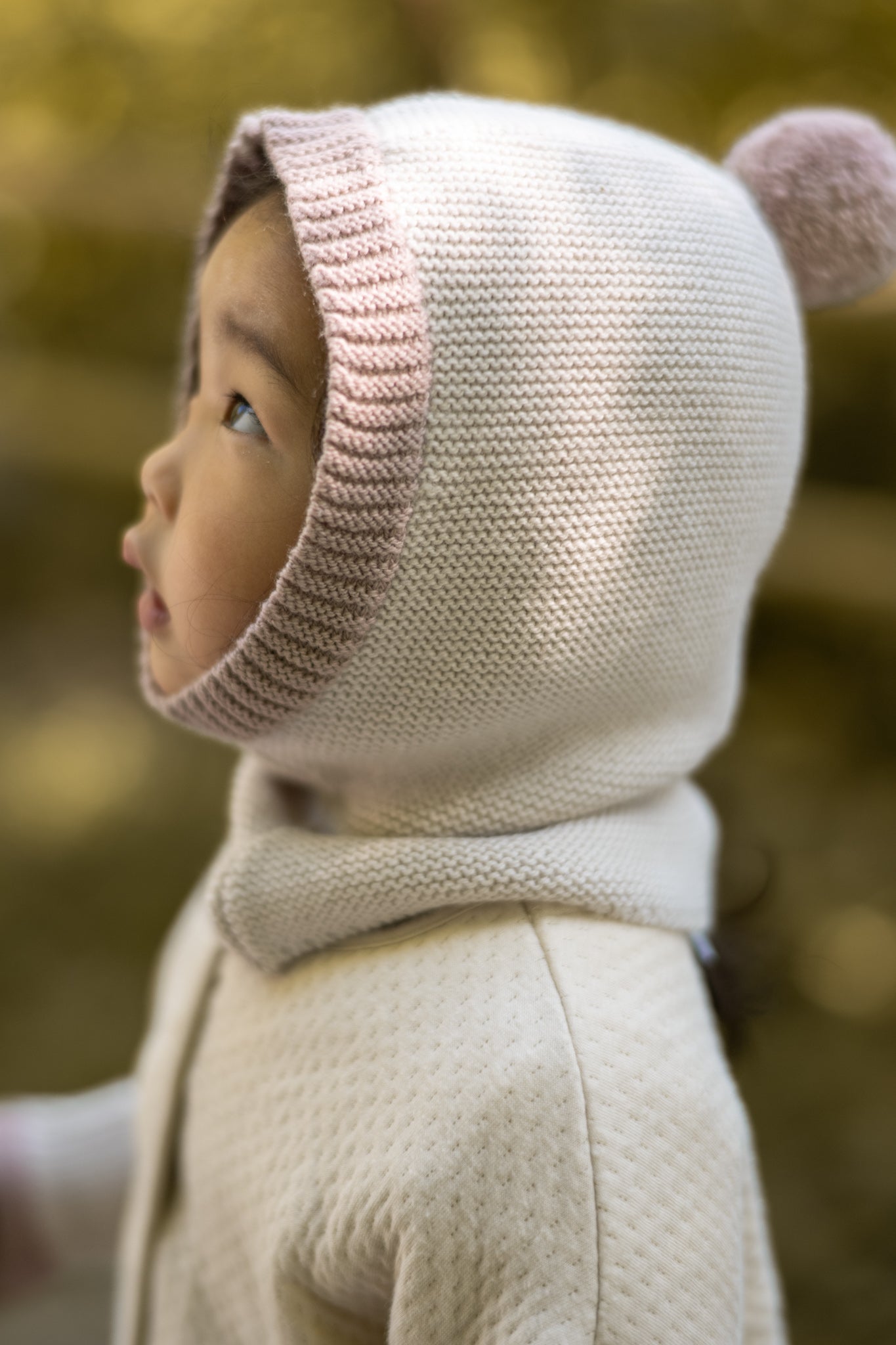 Toddler Wool Knit Balaclava - Natural - Rose