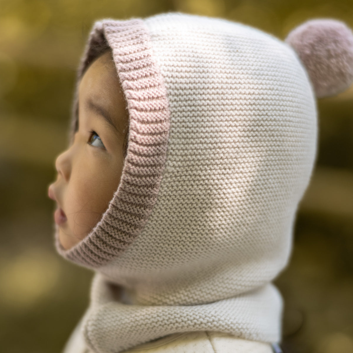 Toddler Wool Knit Balaclava - Natural - Rose- On Toddler