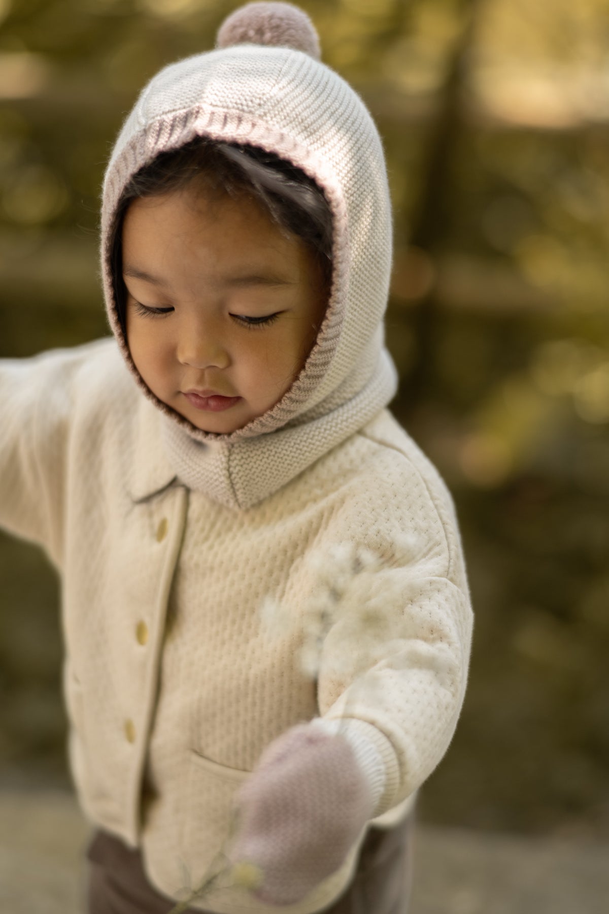 toddler wool knit balaclava natural rose