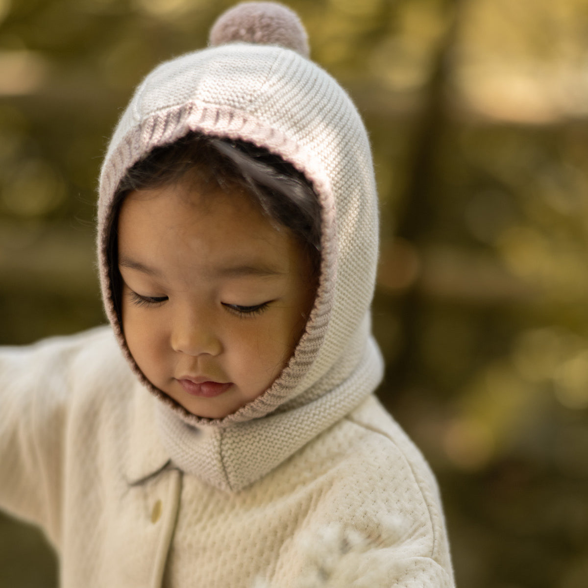 Toddler Wool Knit Balaclava - Natural - Rose- On Toddler