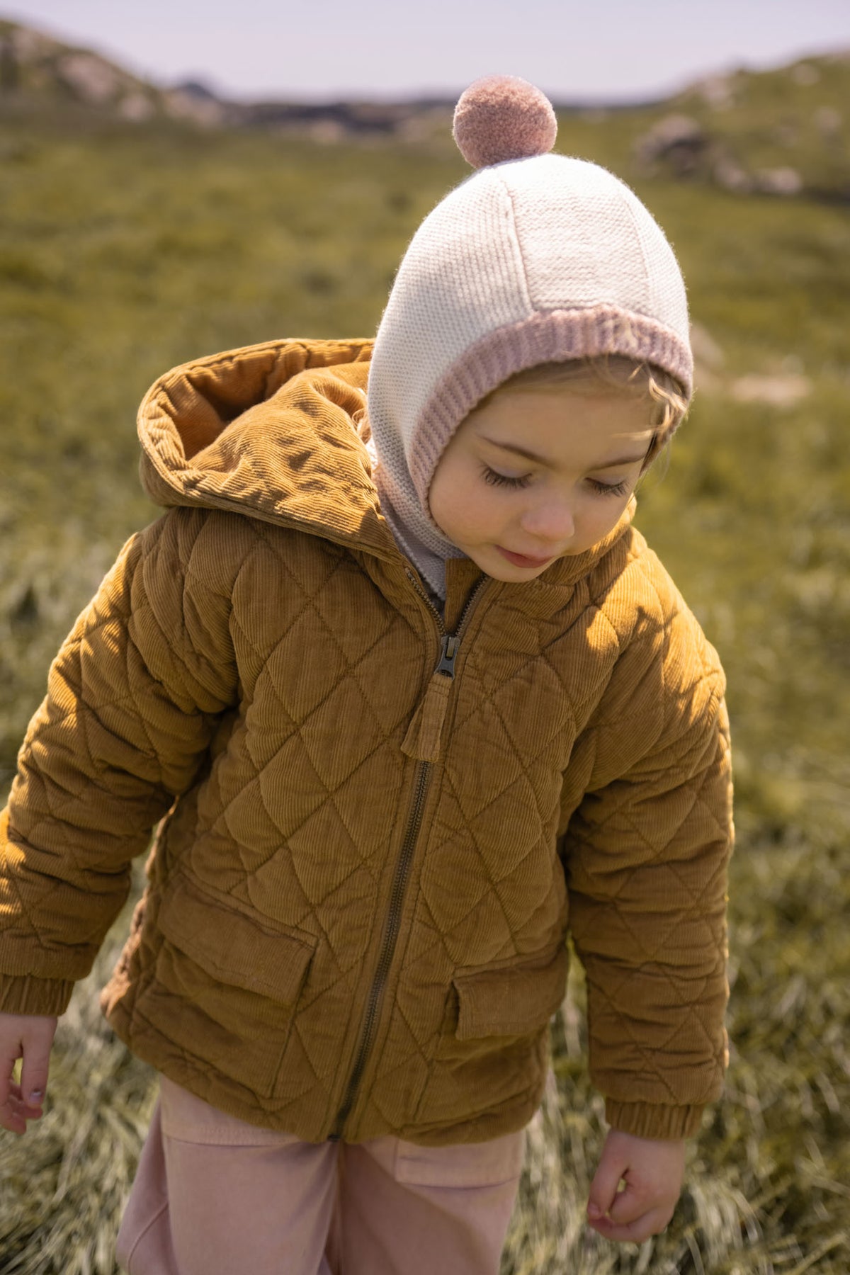 toddler wool knit balaclava natural rose