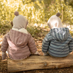 Toddler Wool Knit Balaclava - Natural - Portobello- Back of Toddlers- Furry Balls On Top