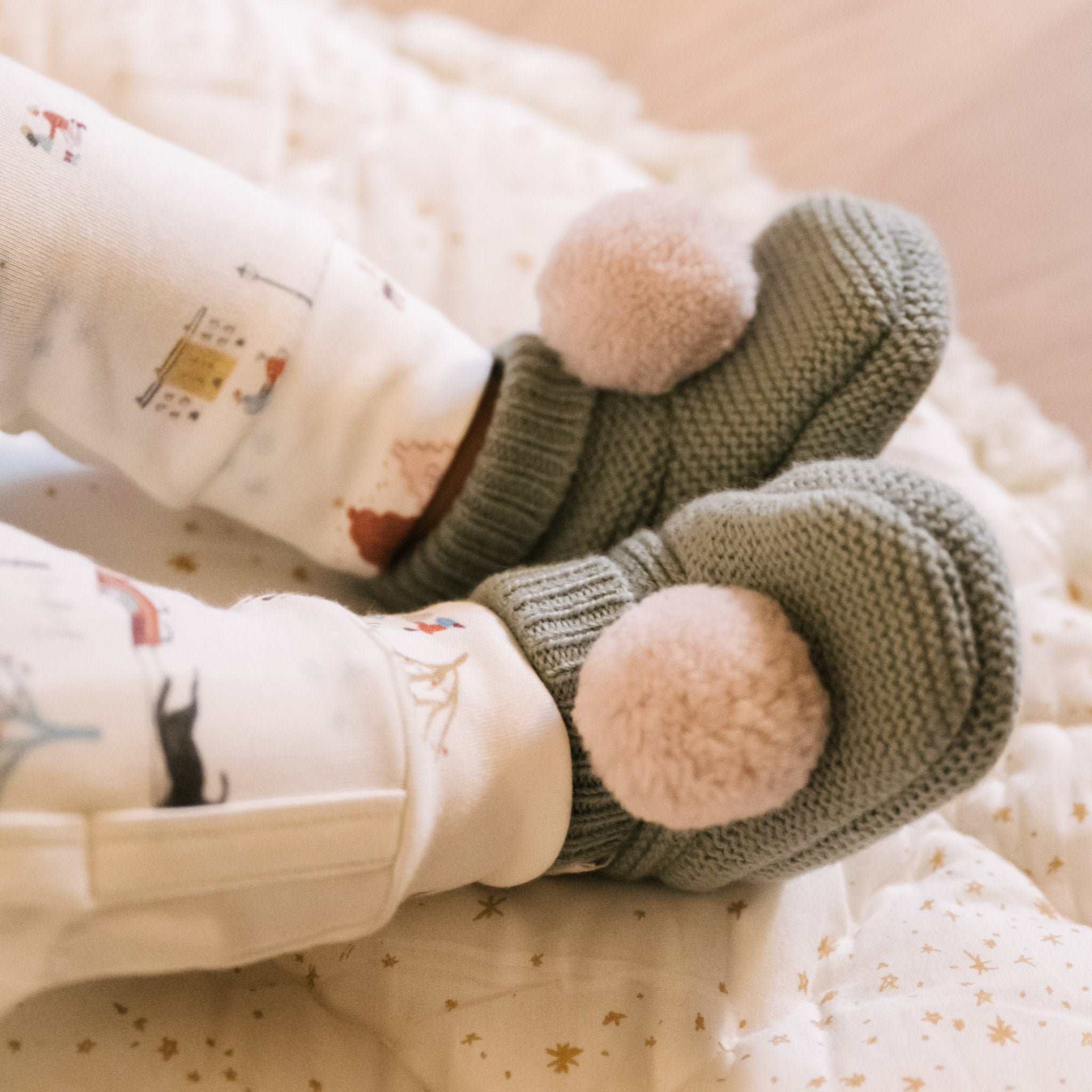 Pehr-Wool Knit Pom Pom Bootie-Sage-3