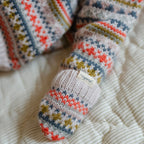 Knit Mittens - Alpine Fair Isle- Up Close on Baby- Colorful Knit- Matching Sweater