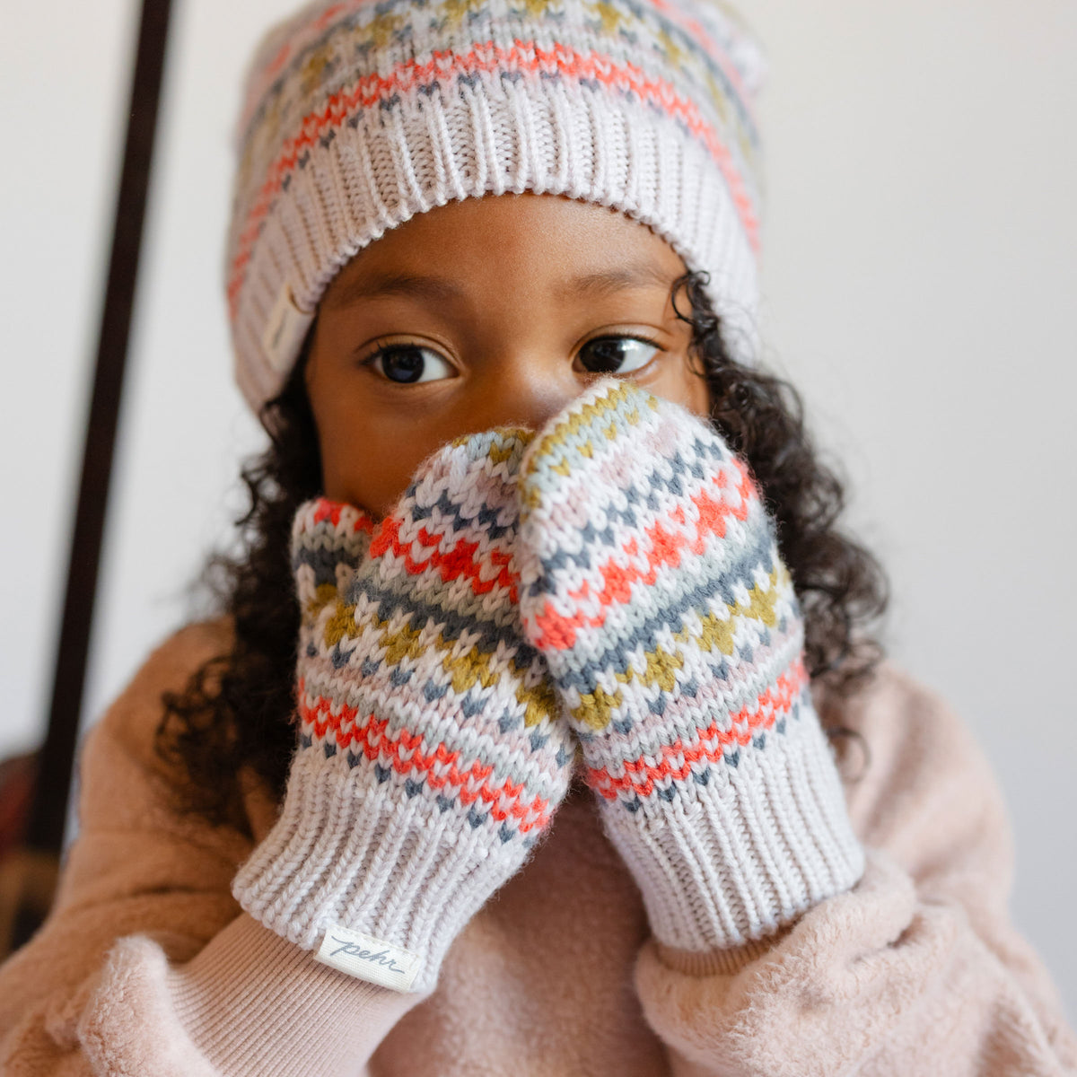 Knit Mittens with Thumb - Alpine Fair Isle- Toddler- Up Close- Colorful Knit