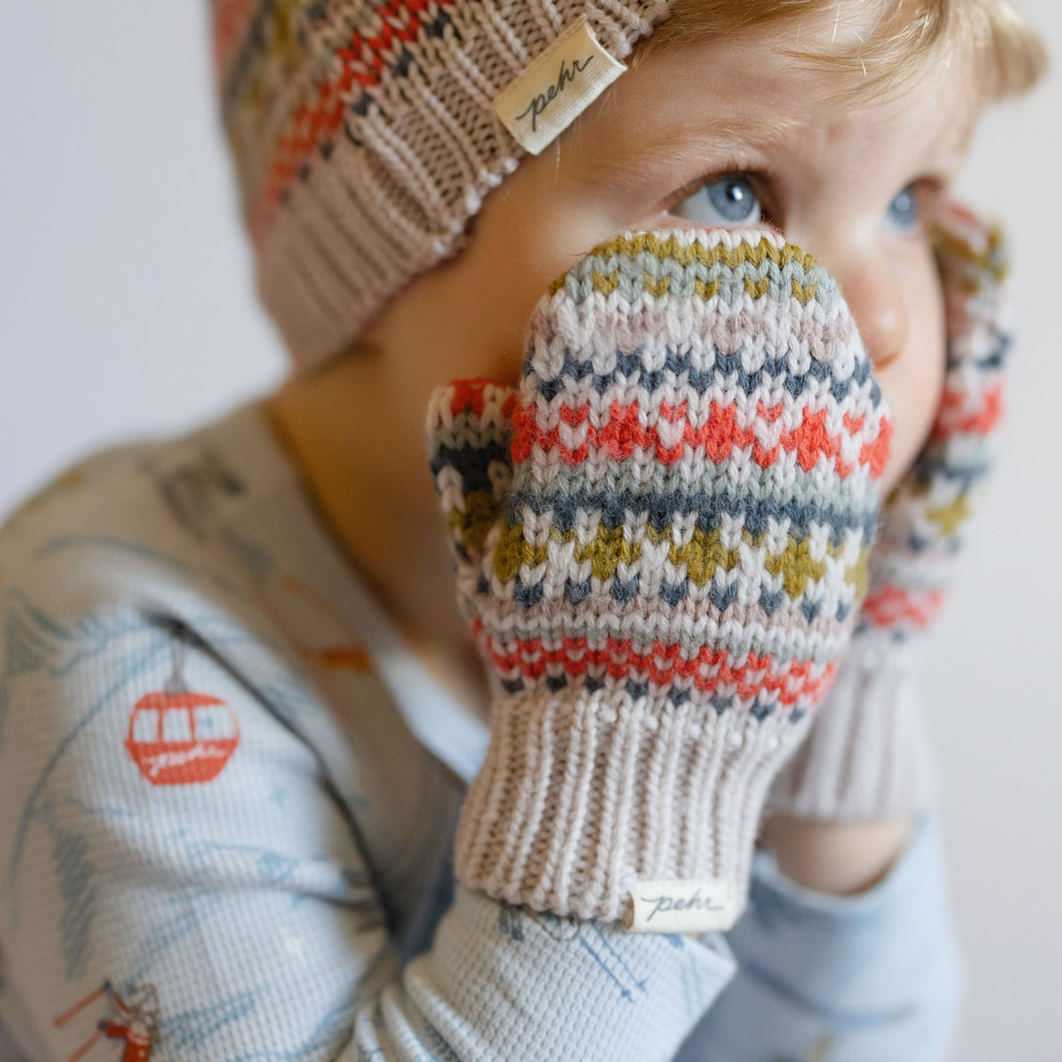 Knit Mittens with Thumb - Alpine Fair Isle- Toddler- Up Close- Colorful Knit