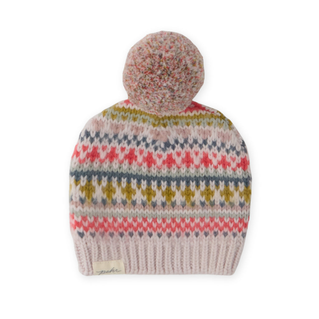 Knit Hat with Pom Pom - Alpine Fair Isle- Front
