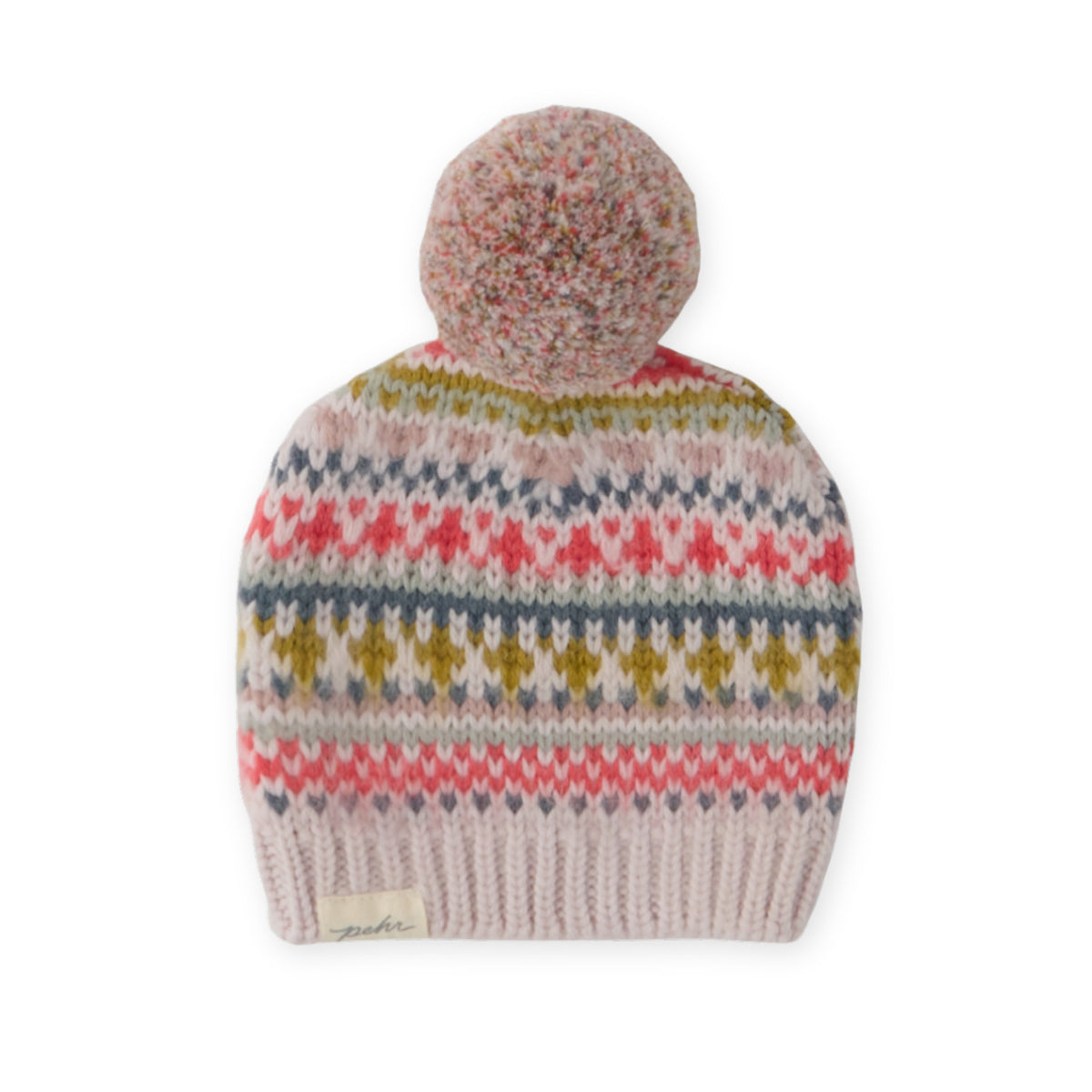 Knit Hat with Pom Pom - Alpine Fair Isle- Front