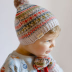 Knit Hat with Pom Pom - Alpine Fair Isle- On Toddler- Colorful Knit- Fuzzy Ball