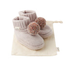 Booties with Pom Pom - Natural/Multi- Front