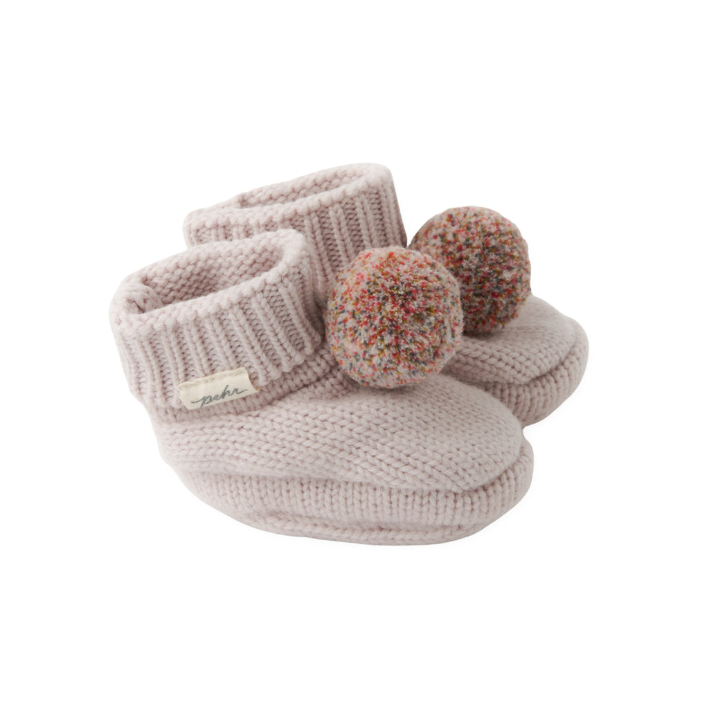 Booties with Pom Pom - Natural/Multi- Side