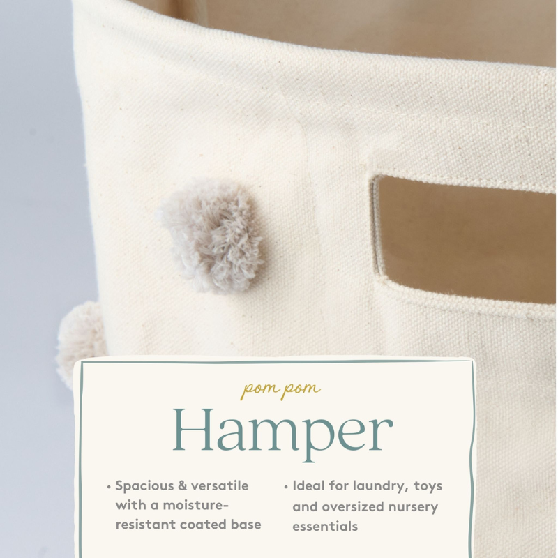 Pom Pom Hamper - Spacious & versatile with a moisture-resistant coated base - ideal for laundry, toys and oversized nursery essentials