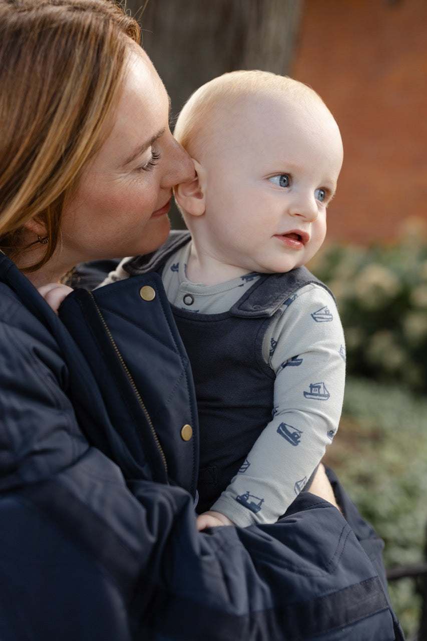 Essentials Henley One-Piece - Tugboat- On Baby- With Overalls