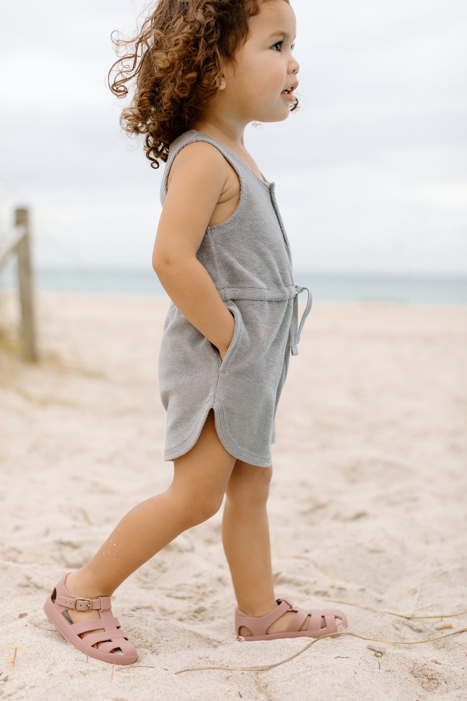 Pehr-Classic Terry Drawstring Romper-Puddle-3