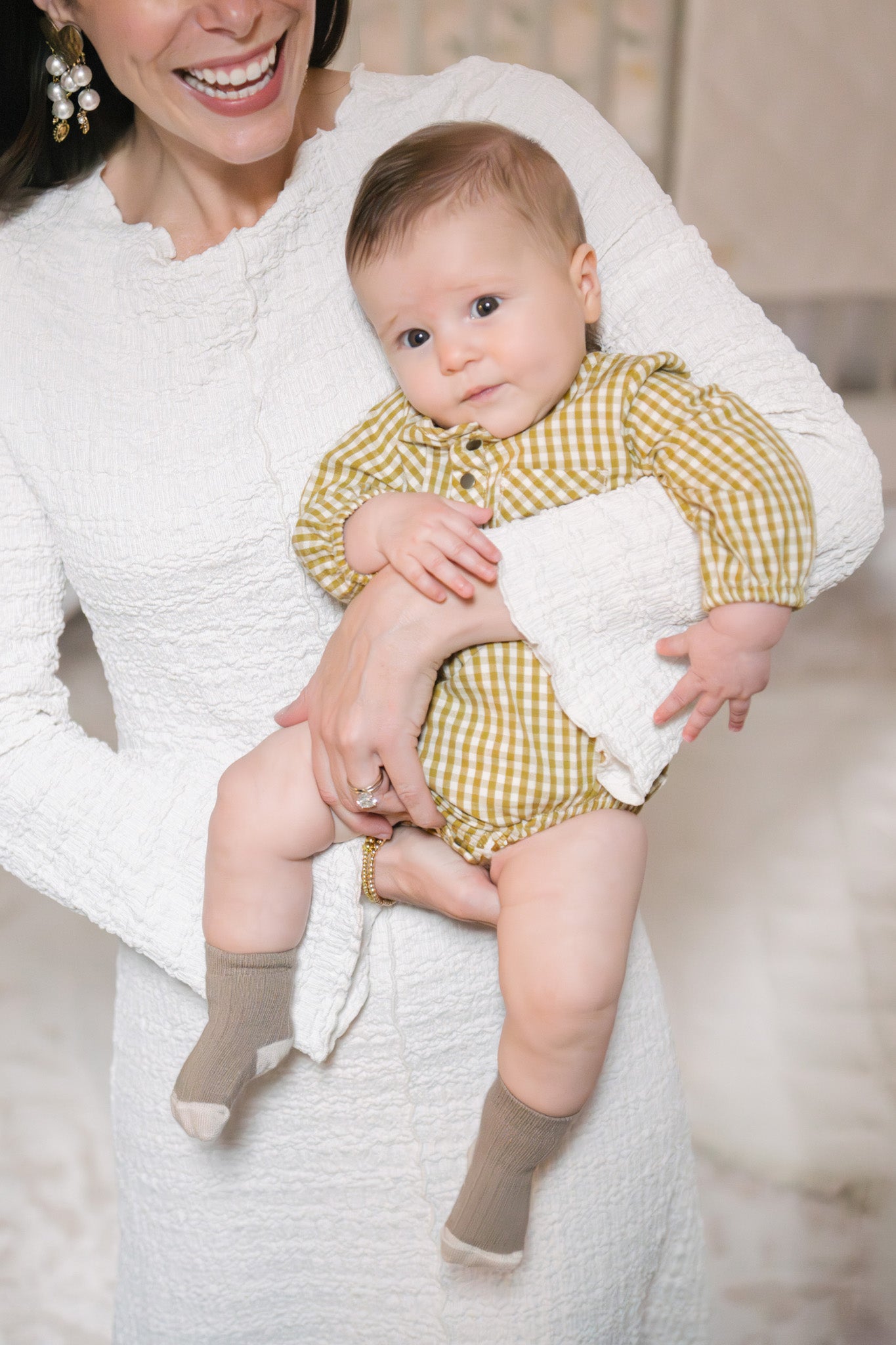 Pehr-Gingham Long Sleeve One-Piece-Dijon-2