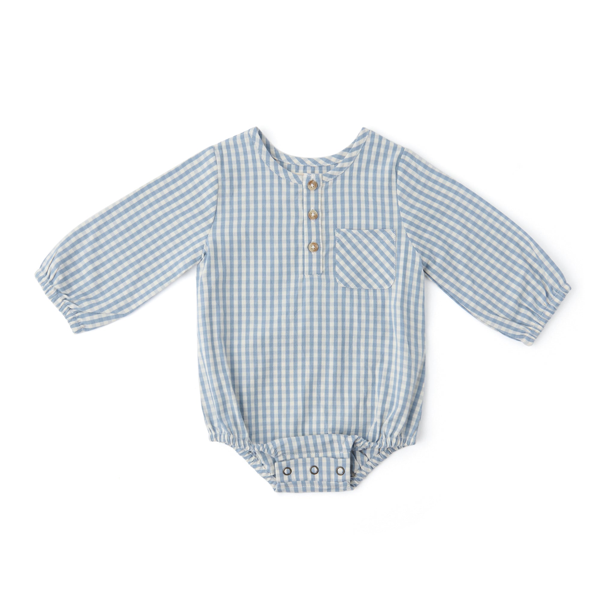 Gingham Long Sleeve One-Piece - Harbor- Front