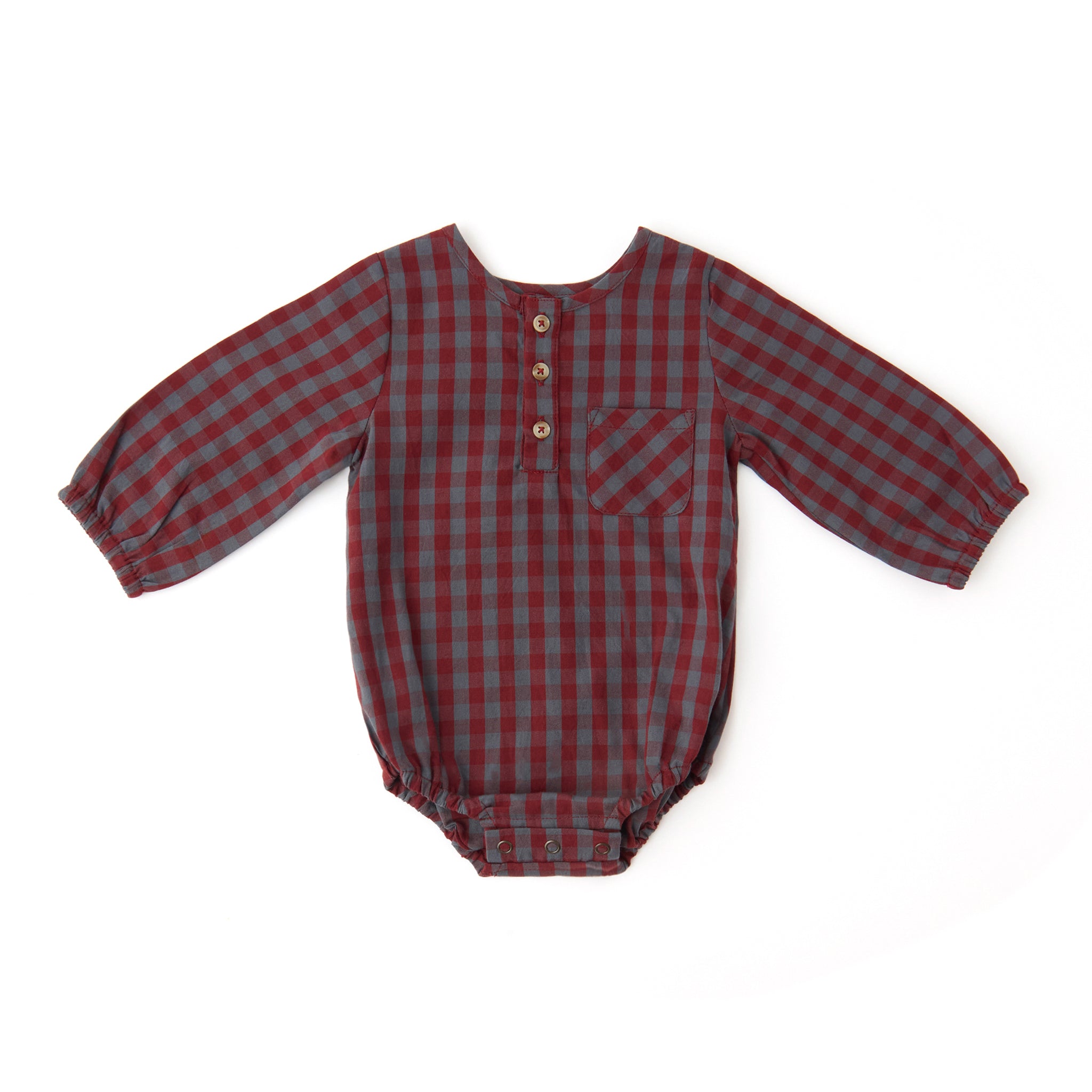 Gingham Long Sleeve One-Piece - Mulberry/Harbor- Frontt