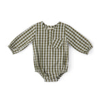 Gingham Long Sleeve One-Piece - Sage/Pine- Front