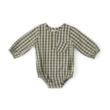 Gingham Long Sleeve One-Piece - Sage/Pine- Front