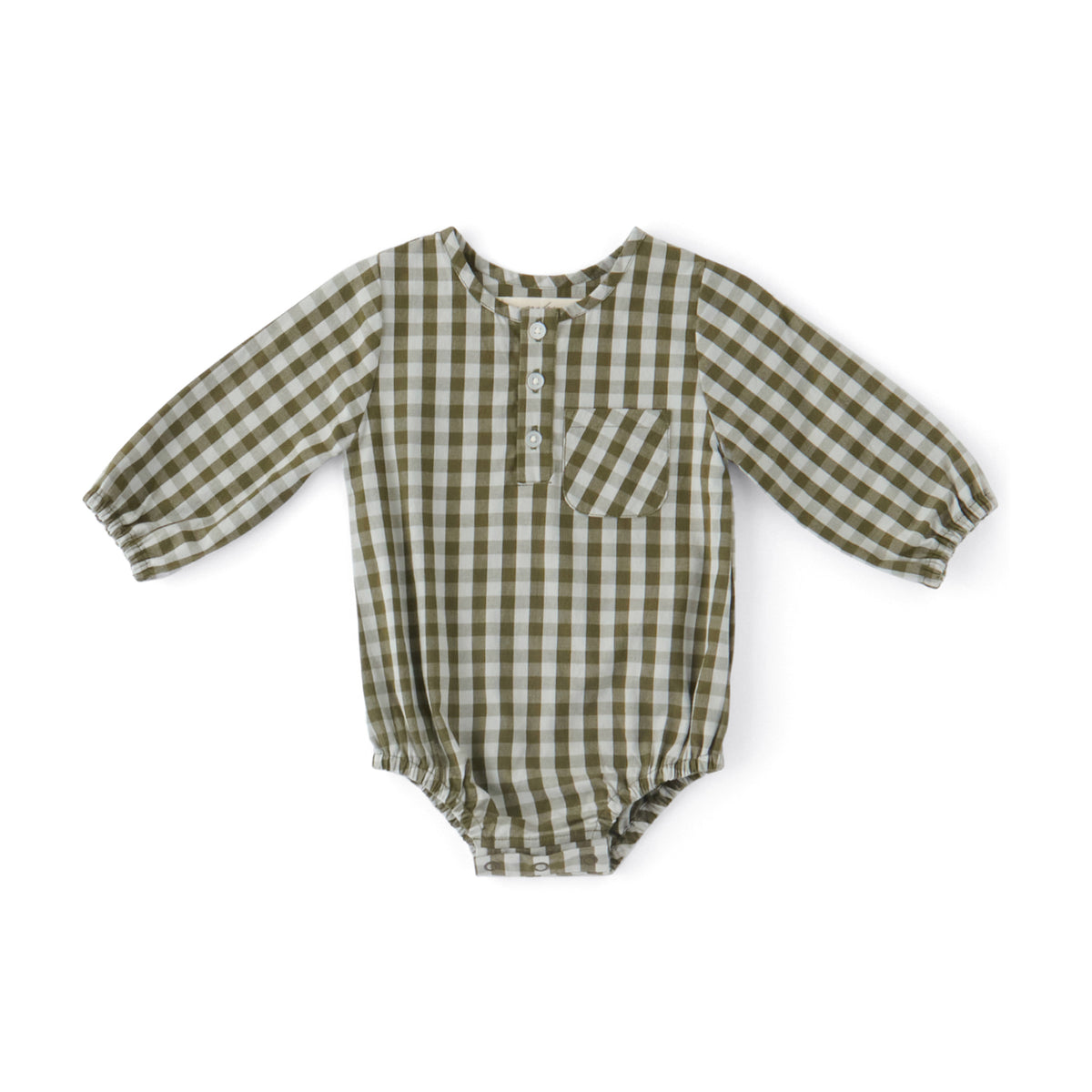 Gingham Long Sleeve One-Piece - Sage/Pine- Front