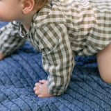 Gingham Long Sleeve One-Piece - Sage/Pine- On Model - Side