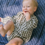 Gingham Long Sleeve One-Piece - Sage/Pine- On Baby
