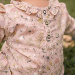 Woven Flutter Neck One-Piece - Wildflower- Back- Up Close Buttons- On Model