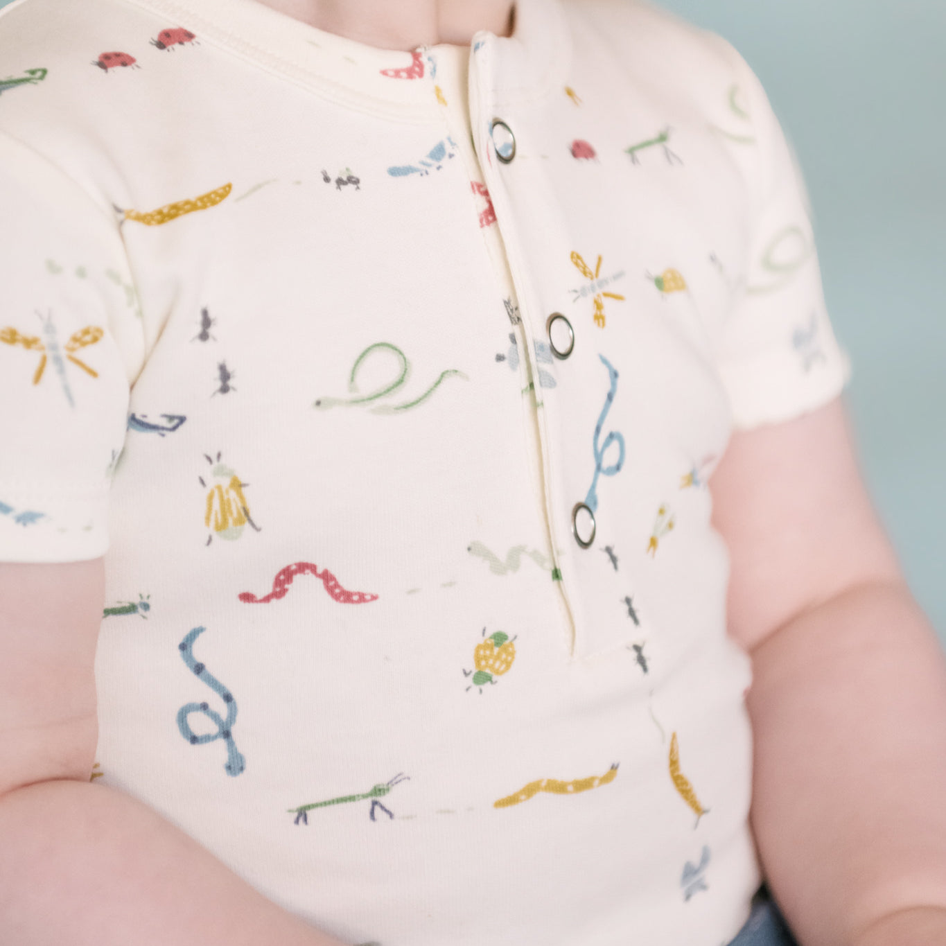 Pehr-Short Sleeve Henley One Piece- Crawling Critters-4
