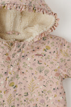 Sherpa Lined Storm Jacket with Ruffles - Wildflower- Flat Lay - Hood Ruffles and Sherpa- Pink Floral Print