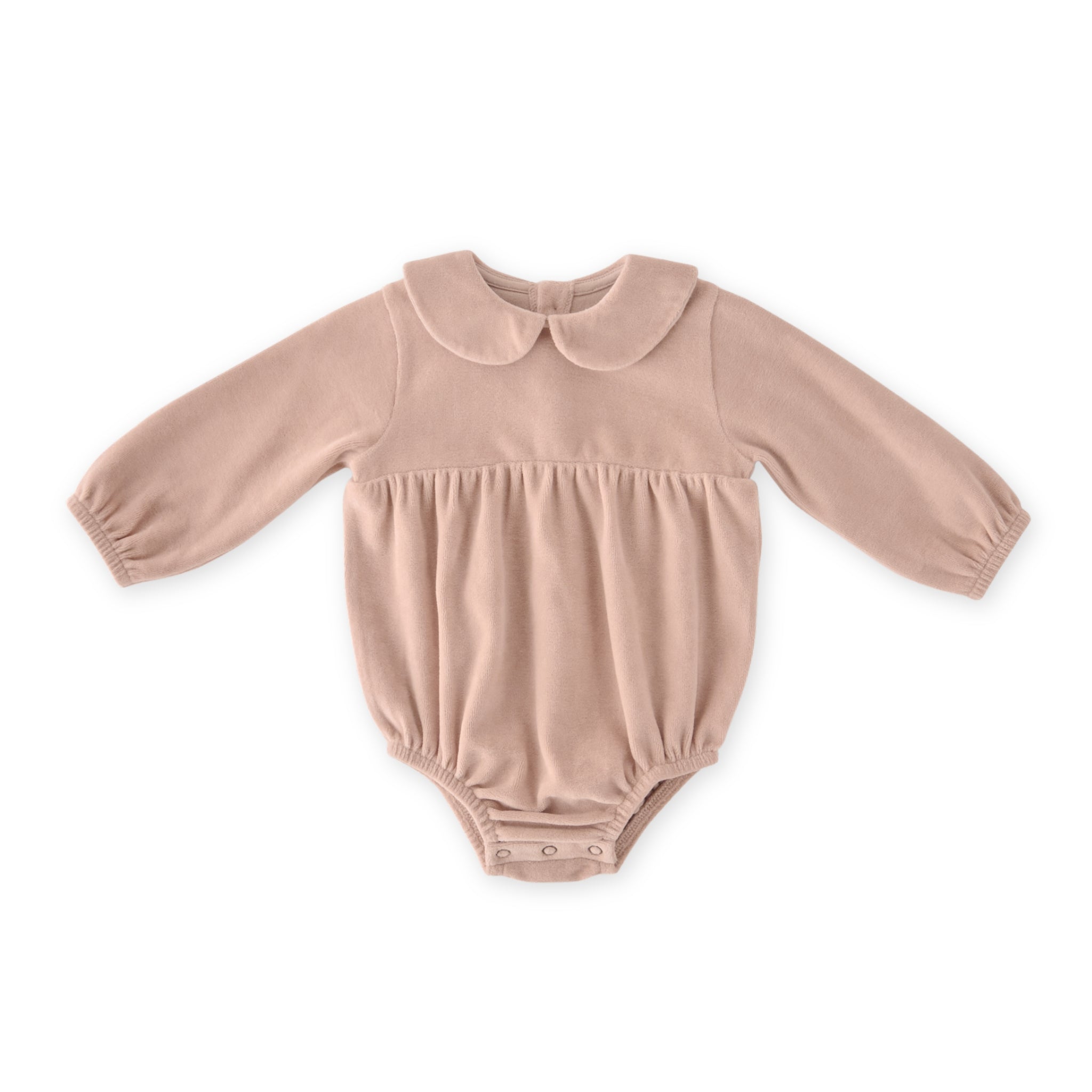 Velour Long Sleeve One-Piece with Peter Pan Collar - Rose Pink- Front