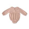 Velour Long Sleeve One-Piece with Peter Pan Collar - Rose Pink- Front