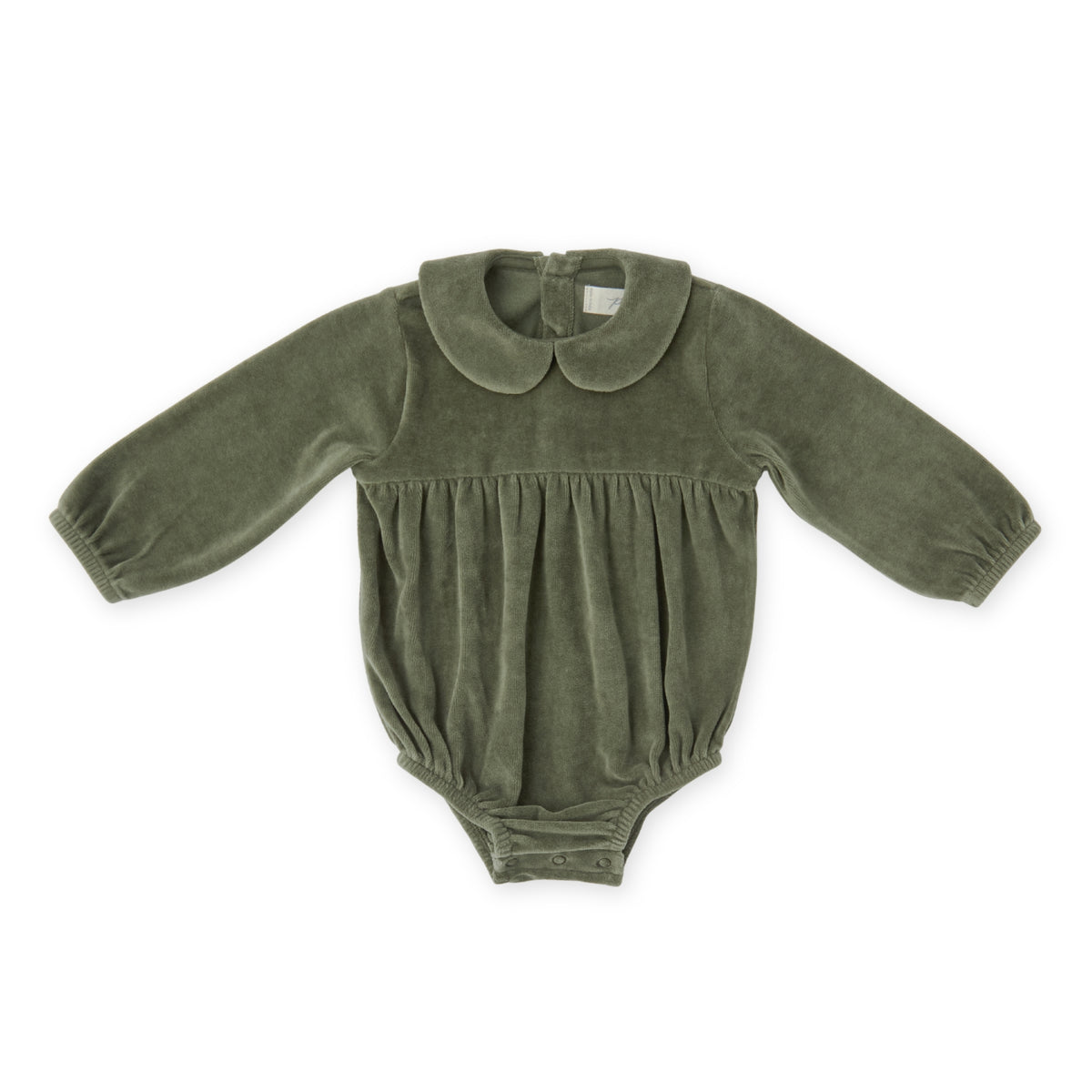 Velour Long Sleeve One-Piece with Peter Pan Collar - Pine- Front